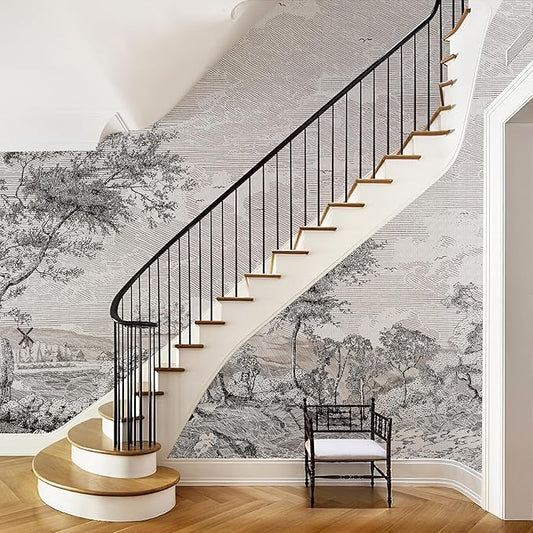 Zeeko Vintage Forest Nature Wall Mural Peel and Stick (148" W x 110" H) Gray Trees Woodland Mural Wallpaper Self-Adhesive Wallpaper for Bedroom Living Room Canvas Wall Paintings