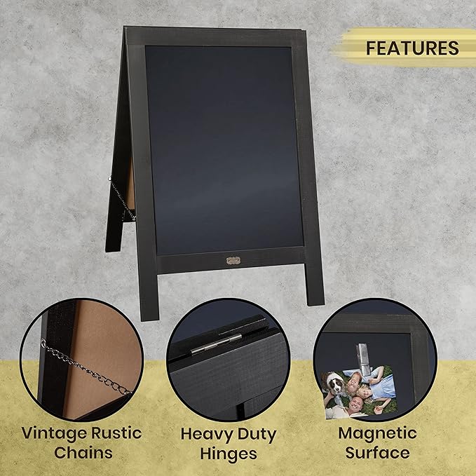 A Frame Chalkboard by HBCY Creations: 20x30 Solid Wood A-Frame Sign Black Double-Sided Magnetic Board, Chalkboard Menu Board, for Restaurants, Cafés, Weddings - Heavy Duty Hinges