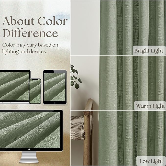 120 Inch Curtains High Ceiling Tall Curtains 2 Panels Set for Living Room Pinch Pleated with Hooks Rings Back Tab Bohemian Semi Sheer Drapes Cottage Long Large Window Drapes 120 Length Sage Green