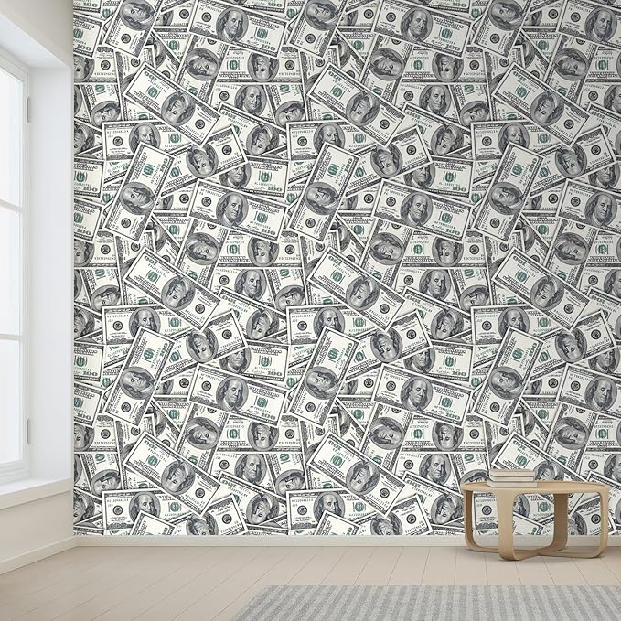 wall26-100 Dollar Bills Collage Background - Large Money Wall Mural, Removable Peel and Stick Wallpaper, Home Decor - 66x96 inches