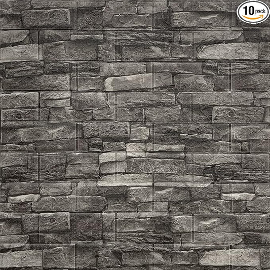 Yutianli 7mm Thick Anti-Collision Wall Panels, 10-Pack 57 Sq.Ft, Black, 3D Peel and Stick, Waterproof, Faux Brick, Self-Adhesive Decal for Bedroom, Living Room, Wall