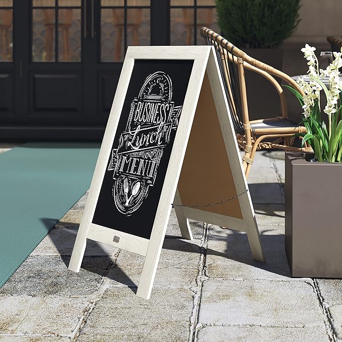 A Frame Chalkboard by HBCY Creations: 40x20 Solid Wood A-Frame Sign White Double-Sided Magnetic Board, Chalkboard Menu Board, for Restaurants, Cafés, Weddings - Heavy Duty Hinges