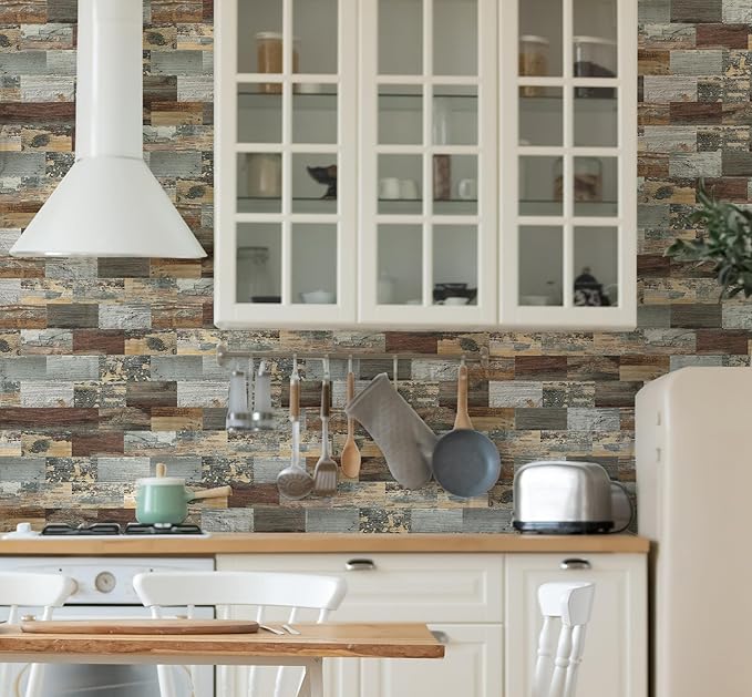 10-Pack Peel and Stick Tile Backsplash 13.5"X11.4" PVC Wall Tiles, Stick on Backsplash for Kitchen, Bathroom Tile, Fireplace Décor, Laundry Table, Stair Decals in Mix Rustic