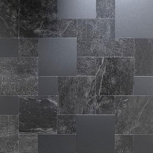 YMMXGE 10-Sheet Peel and Stick Backsplash Stone Tiles, Brushed Aluminum PVC Surface Metal Mosaic Sticker for Kitchen Wall (11.81"x11.81"Per Sheet) (10, Dark Gray Pattern)