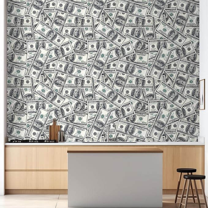 wall26-100 Dollar Bills Collage Background Large Money Wall Mural, Removable Peel and Stick Wallpaper, Home Decor - 48x72 inches