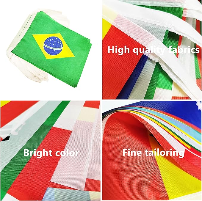 100 Feet Brazil Brazilian Banner Flag String, Brazil Mini Flag Small Banner, for Party, Shops and Bars Decorations, Outdoor Decorations, 76 Flags