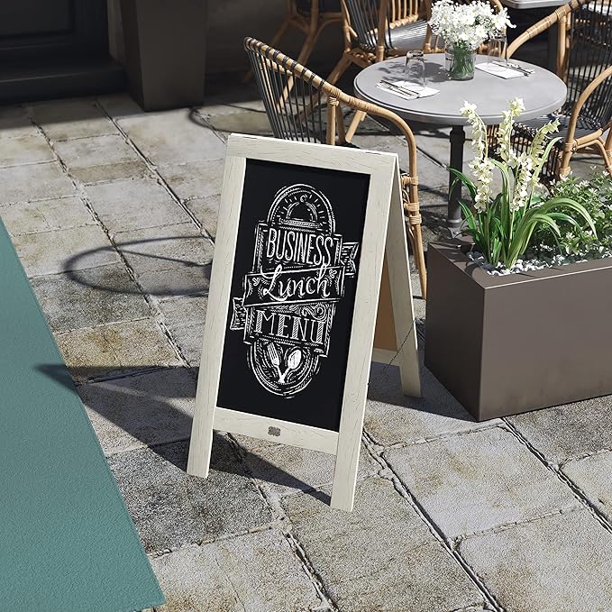 A Frame Chalkboard by HBCY Creations: 40x20 Solid Wood A-Frame Sign White Double-Sided Magnetic Board, Chalkboard Menu Board, for Restaurants, Cafés, Weddings - Heavy Duty Hinges