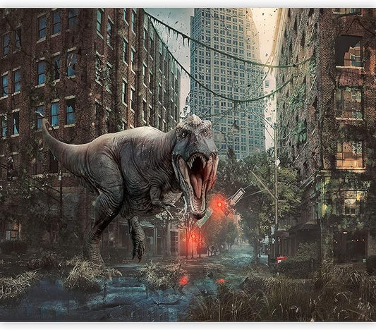 artgeist Wall Mural 3D Effect 77x55 in - Peel and Stick Self-Adhesive Wallpaper Removable Large Sticker Foil Wall Decor Print Picture Image Design - Dinosaurs City g-C-0223-a-a