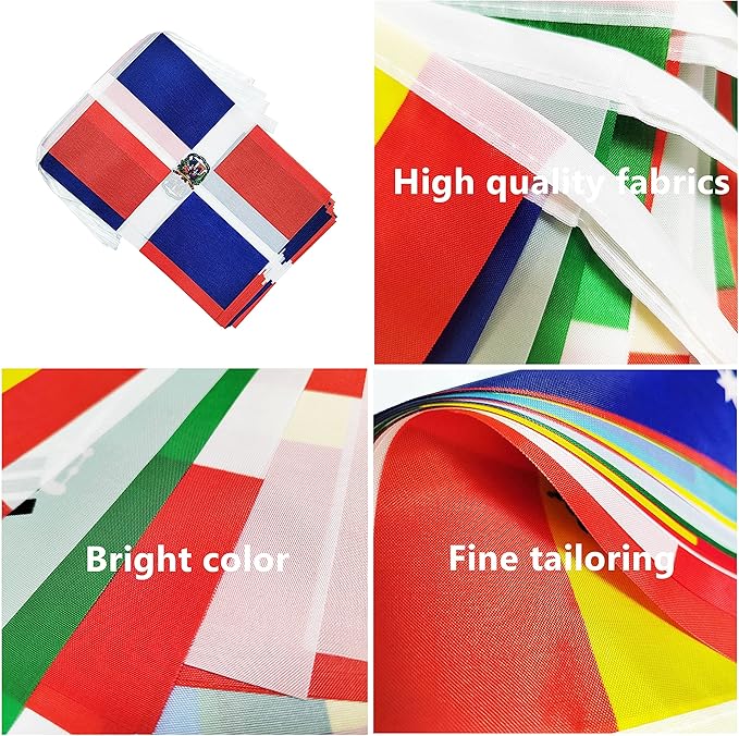100 Feet Dominica Banner Flag String, Dominican Mini Flag Small Banner, for Party, Shops and Bars Decorations, Outdoor Decorations, 76 Flags