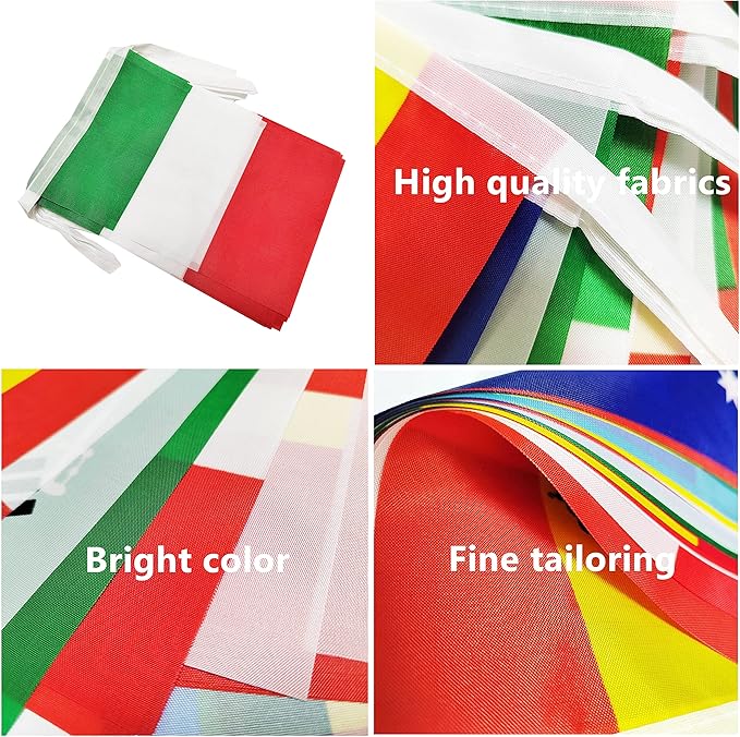 100 Feet Italy Italian Banner Flag String, Italy Mini Flag Small Banner, for Party, Shops and Bars Decorations, Outdoor Decorations, 76 Flags