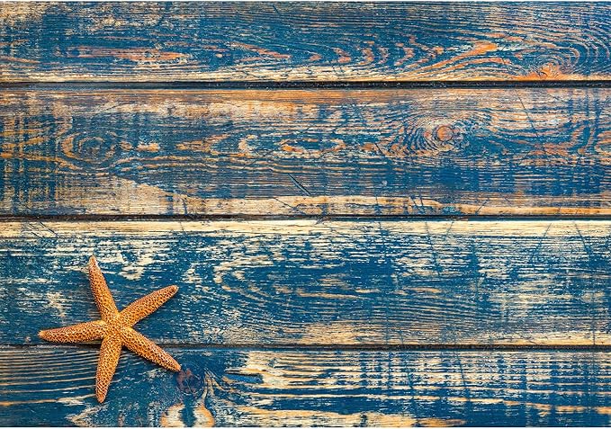 wall26 - Wooden Background with Starfish - Removable Wall Mural | Self-Adhesive Large Wallpaper - 66x96 inches