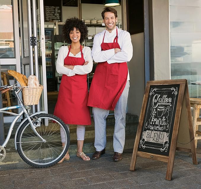 A Frame Chalkboard by HBCY Creations: 40x20 Solid Wood A-Frame Sign Rustic Brown Double-Sided Magnetic Board, Chalkboard Menu Board, for Restaurants, Cafés, Weddings - Heavy Duty Hinges