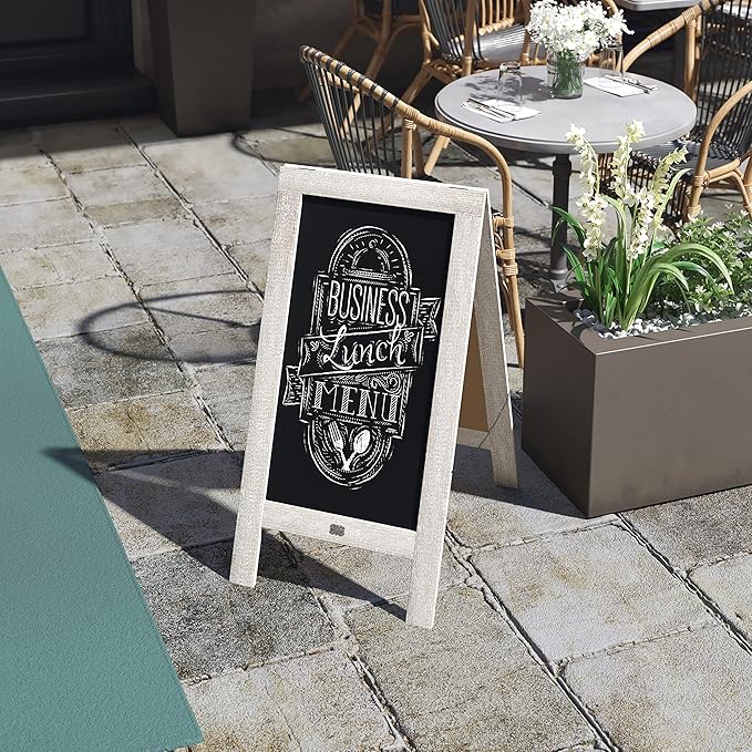 A Frame Chalkboard with Chalk Markers by HBCY Creations: 40x20 Solid Wood A-Frame Sign Lightwash Double-Sided Magentic Menu Board, Deluxe Set Includes 8 Chalk Markers, 10 Stencils, 2 Magnets