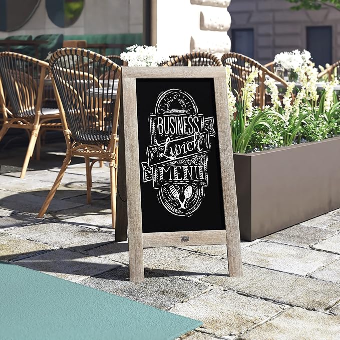 A Frame Chalkboard by HBCY Creations: 40x20 Solid Wood A-Frame Sign Light Wash Double-Sided Magnetic Board, Chalkboard Menu Board, for Restaurants, Cafés, Weddings - Heavy Duty Hinges